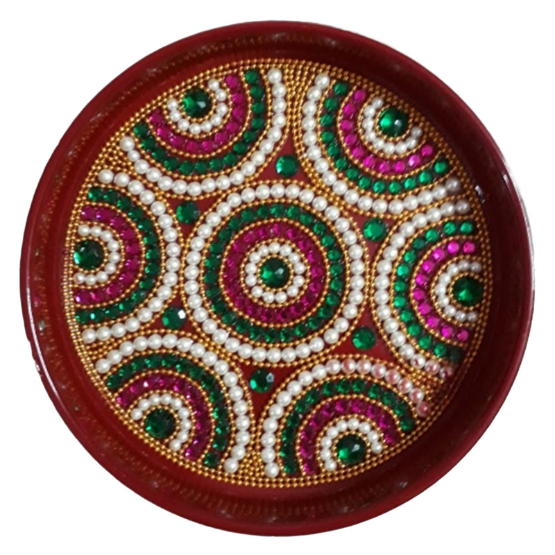 NAAVYA 10" Multipurpose Decorative Thali with Bead Work Handmade Festival Collection