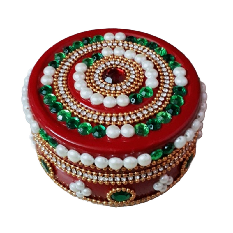 Handcrafted Rounded Stainless Steel Sweet Boxes with Kundan Work