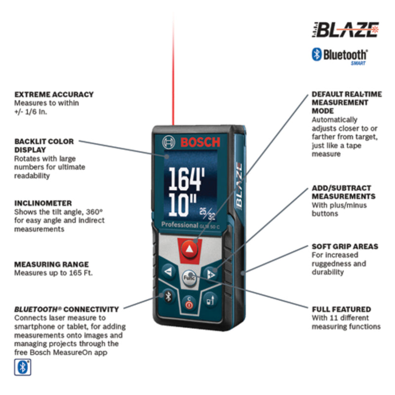 Bosch Blaze GLM 50 CX 165 Ft. Laser Measure With Bluetooth & Full-Color Display - SaleCanada Inc.