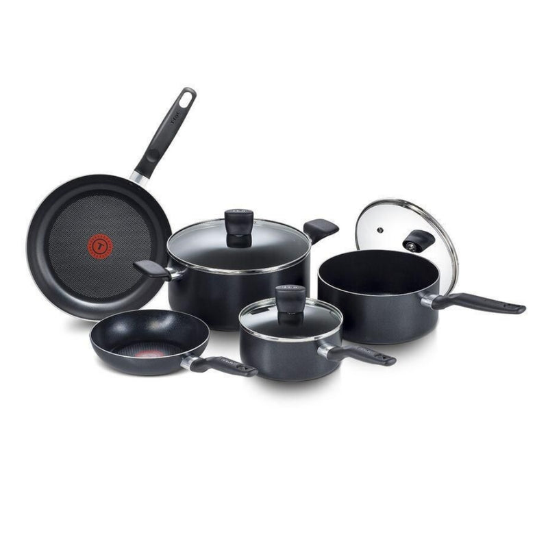 T-fal B218S874 Essential 8Pc Set Black Set, "Brown Box New- (Comes with 90 Days Manufacturer Warranty)"