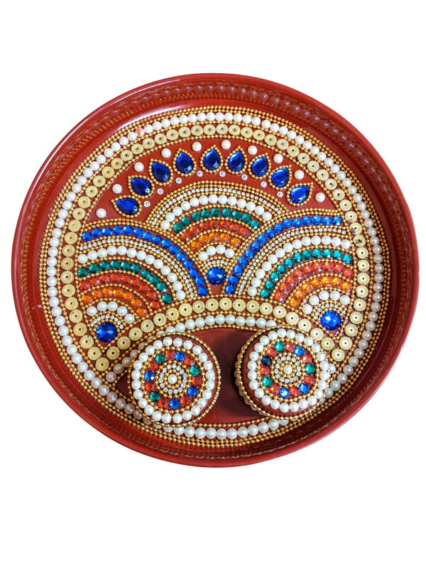 Beautiful Handmade Festival Collection Haldi Plate 11" Decorative Pooja Thali with Kundan Work