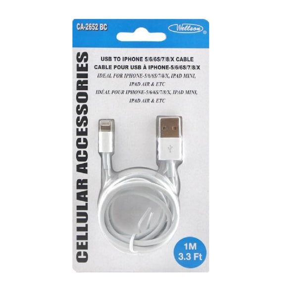 Wellson 3.5ft iphone5/6/7/8/X/Xr/Xs to USB Cable