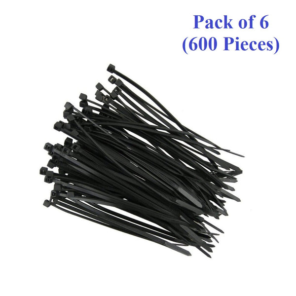 QualGear NAAV-CT5-B-100-P-6PK Self-Locking Cable Ties, 8-Inch, Black 100/Poly Bag, 6 Packs (600 Pieces)
