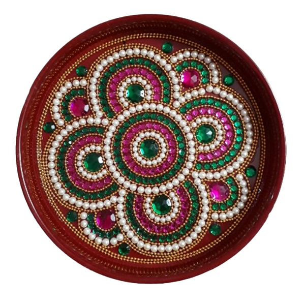 NAAVYA Handmade 10" Multipurpose Steel Thali Decorated With Bead Work