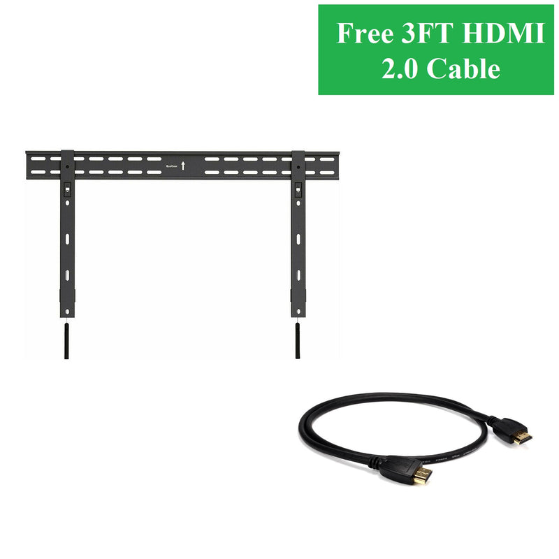 QualGear QG-TM-002-BLK Universal Ultra-Slim Low-Profile Fixed Wall Mount for 37'-70' TV's with Free 3FT High-Speed HDMI 2.0 Cable