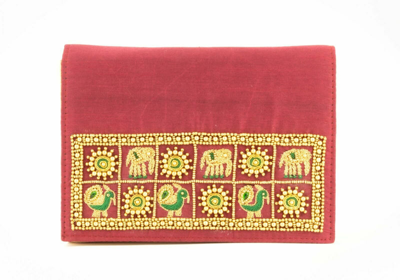 Artisan Handmade Red Embroidered Clutch Ladies Purse