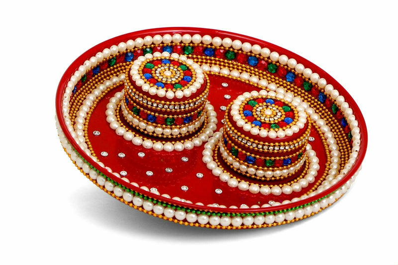 Haldi Kum Kum Mehendi Thali Wedding Plate Handmade Festival Collection 8"