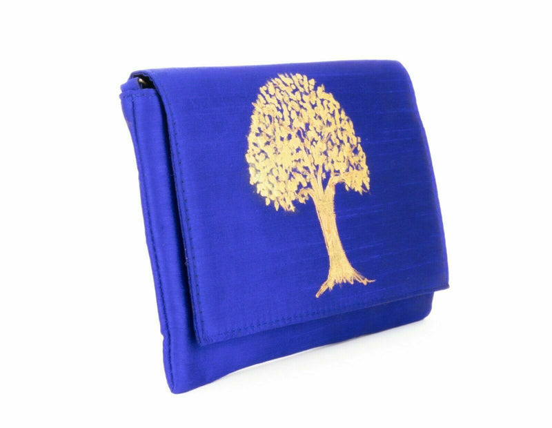 Artisan Handmade Painted Envelope Clutch with Royal Blue Base