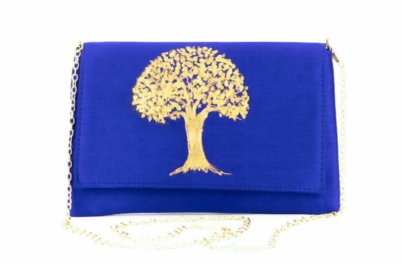 Artisan Handmade Painted Envelope Clutch with Royal Blue Base