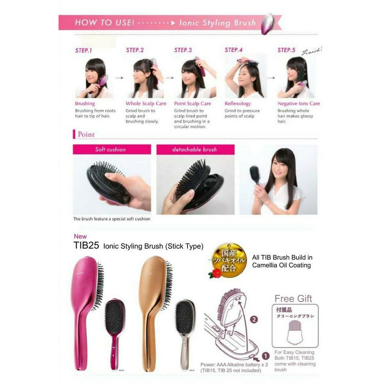Tescom TIB20 Pink Sonic Vibration Negative Ion Hair Brush