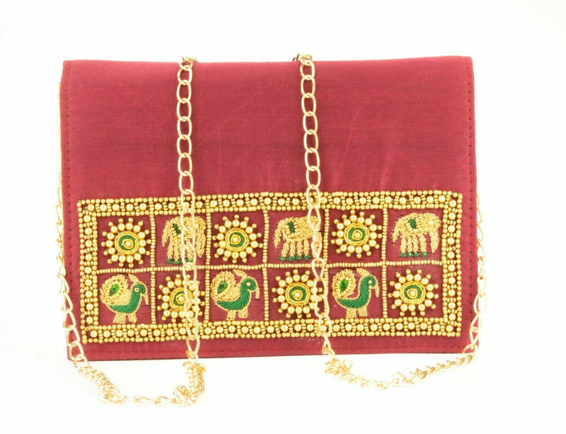 Artisan Handmade Red Embroidered Clutch Ladies Purse