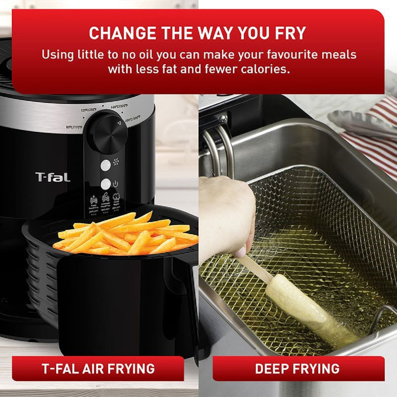 T-Fal Air Fryer, Friteuse, Easy Fry, Low Fat, Nonstick Basket, 3.69Qt/3.5L, Black, EY120850 (Refurbished)