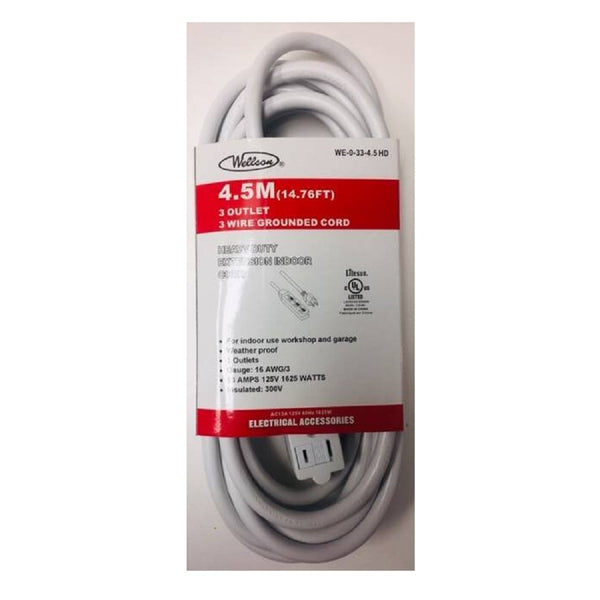 Wellson 4.5m Electrical Extension Cord In 3 Pronge With 3 Outlet for Indoor (Cul)